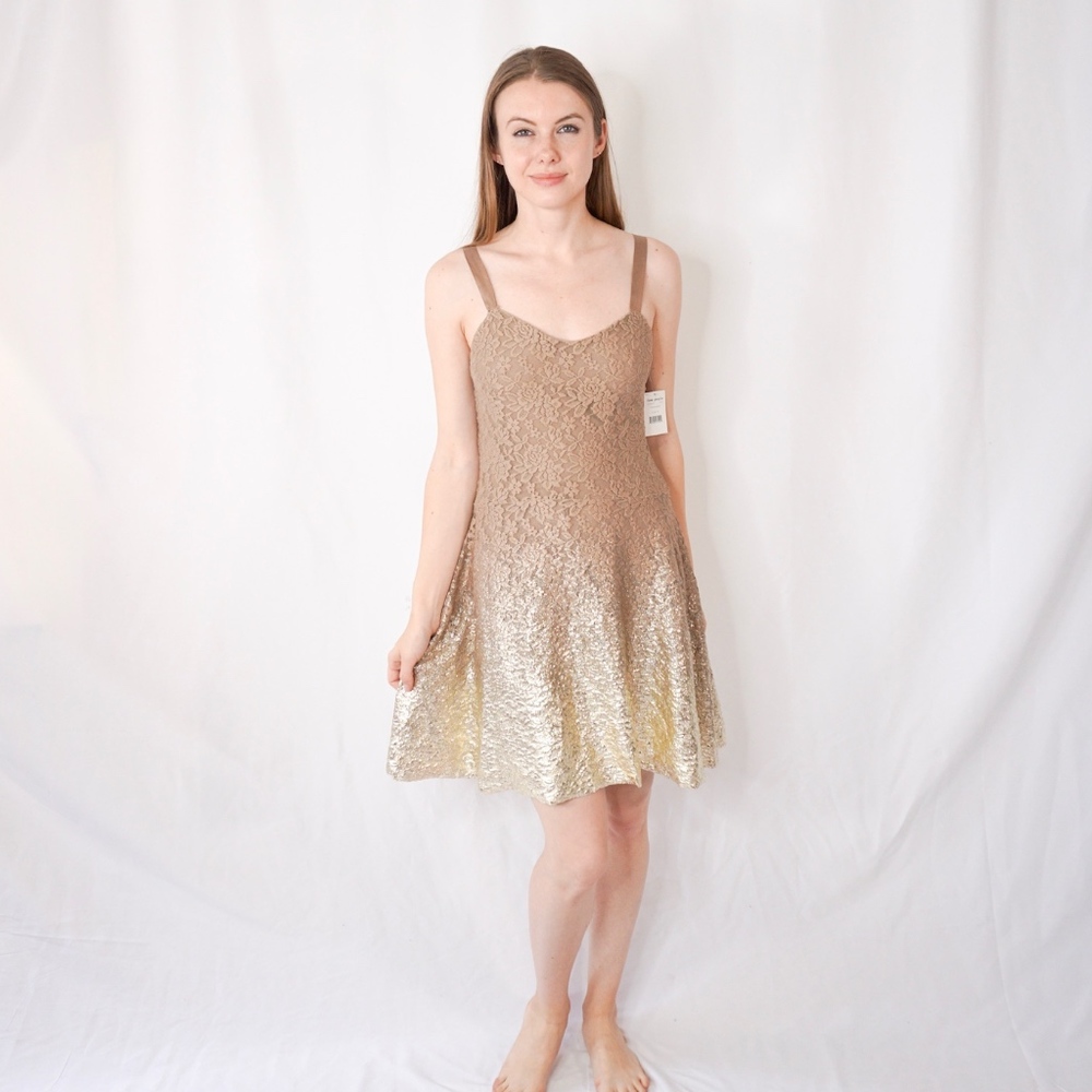 FREE PEOPLE Champagne Lace Shift Mini Dress NWT - Picture 1 of 8